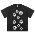 Schwarzes Baumwoll-T-Shirt für Herren im Streetstyle mit weißen Popcorn-Blumendrucken - S / Tops / Schwarz