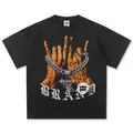 Schwarzes Streetwear-T-Shirt aus Baumwolle mit Retro-Grafikdruck und Pistolenanhänger - S / Tops / Schwarz