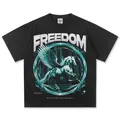 Hochwertiges schweres schwarzes Baumwoll-T-Shirt mit klassischem blaugrünem Pegasus-Grafikdruck - S / Tops / Schwarz