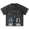 Vintage gewaschenes schwarzes Baumwoll-T-Shirt mit Streetwear-Grafikdruck für Herren - S / Tops / Gewaschenes Schwarz