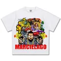 Weißes T-Shirt aus schwerer Baumwolle mit amerikanischem Hip-Hop-Comic-Grafikdruck - S / Tops / Weiß