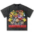 Schweres Acid-Wash-T-Shirt mit amerikanischem Hip-Hop-Comic-Print in Anthrazit - S / Tops / Gewaschenes Schwarz