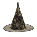 Cappello da strega nero a punta con motivo di ragnatela dorata per costumi di Halloween - Taglia unica / Stile Ragnatela Dorata