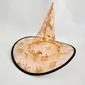 Orange Halloween witch hat with gold foil wizard patterns, stars and black trim - One Size / Yellow Bronzing Style (JQ-W7-E)