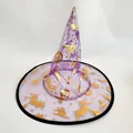 Purple mesh witch hat with gold foil witch and star patterns for Halloween - One Size / Purple Witch Print Style (JQW7-D)
