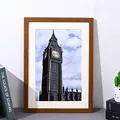 Vertical minimalist wood grain photo frame with a classic Big Ben architectural print - Teak Wood Color