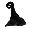 Gothic black oxford cloth witch hat with curled tip and feather decoration for Halloween. - One Size / Curved Tip Black Feather Style