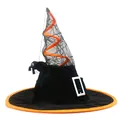 Halloween witch hat in black Oxford cloth with orange trim and spider detail - One Size / Orange Spiral Spider Decoration Style