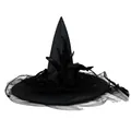 Classic black witch hat with feathers and lace trim for Halloween costumes - One Size / Black Feather Mesh Style