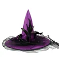 Purple Oxford cloth witch hat with black feathers and mesh for Halloween costume - One Size / Purple Feather Mesh Style
