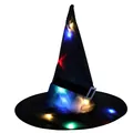 Black Oxford cloth Halloween witch hat with multi-color LED lights for glowing party costume - One Size / Glowing Black Style