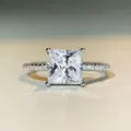 Klassischer 2-Karat-Moissanit-Ring im Prinzess-Schliff mit 4-Krallen-Fassung und Pavé-Band - US 5 / Strass-Stil (CBJZ440) / Weiß