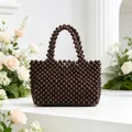 Borsa a mano in perline marroni fatta a mano per vacanze al mare con sfondo floreale - Borsa Vintage Color Tartaruga / Marrone Scuro