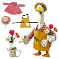 Gardener outfit set for garden porch goose statue with shirt and apron - 23 Inches / Red Watering Can Gardener Style / Five-Piece Set