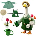 Complete gardener outfit set for porch goose including checkered shirt, straw hat, and apron - 23 Inches / Green Watering Can Gardener Style / Five-Piece Set