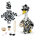 Porch goose costume set featuring checkered robe hat sunglasses gold chain and donut - 23 Inches / Black and White Plaid Headband Bathrobe / Set