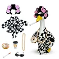 Porch goose outfit set with checkered robe and pink hair roller accessories for garden - 23 Inches / Black and White Plaid Hair Curler Bathrobe / Set