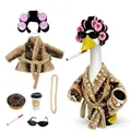 Funny porch goose outfit set featuring a plush leopard print robe and pink rollers - 23 Inches / Deer Pattern Hair Curler Bathrobe / Set
