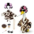 Quirky cow print robe and hair rollers outfit set for decorative porch goose statue - 23 Inches / Dark Coffee Cow Print Hair Curler Bathrobe / Set
