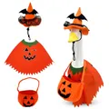 Halloween porch goose costume set with pumpkin cape, witch hat, and basket - 23 Inches / Pumpkin Bag Style / Three-Piece Set