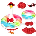 5-piece summer polka-dot bikini outfit set for porch goose garden ornament with hat - 23 Inches / Red Polka Dot Bikini / Five-Piece Set