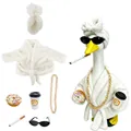 Garden goose spa bathrobe outfit set including head towel sunglasses and chain - 23 Inches / Milk White Bathrobe With Turban / Set