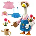 Handmade gardener outfit set for porch goose with pink gingham shirt and blue apron - 23 Inches / Garden Pink Plaid Watering Can / Five-Piece Set