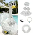 Polka dot bikini outfit and summer accessories for garden porch goose statue - 23 Inches / Black & White Polka Dot Bikini / Five-Piece Set