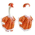 Orange floral goose outfit with lace trim and matching bonnet for yard decor - 23 Inches / Halloween Orange Base Lace Floral / Set
