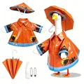 Halloween themed orange raincoat and umbrella set for porch goose statue decoration - 23 Inches / Black Cat Pumpkin / Five-Piece Set