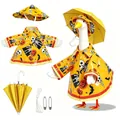 Yellow Halloween porch goose raincoat set with umbrella and hat skeleton pumpkin pattern - 23 Inches / Skeleton Pumpkin / Five-Piece Set