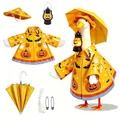 Halloween-themed yellow goose raincoat set with pumpkin patterns, umbrella and lantern - 23 Inches / Bat Ghost Pumpkin with Light / 6-Piece Set