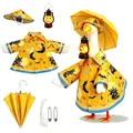 Halloween themed yellow raincoat and hat outfit set for garden porch goose festive decor - 23 Inches / Castle Pumpkin with Light / 6-Piece Set