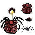 Spooky Halloween spider and skull pattern costume set for outdoor porch goose statue - 23 Inches / Skeleton Spider Dress / Three-Piece Set