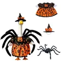 Halloween porch goose costume set with pumpkin dress, witch hat and spider legs - 23 Inches / Pumpkin Spider Dress / Three-Piece Set