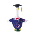 Graduation outfit for porch goose including black mortarboard cap and printed blue gown - 23 Inches / Graduation Season - Blue / Three-Piece Set