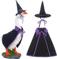 Two-piece Halloween witch costume for porch goose with black pointed hat and purple cape - 23 Inches / Halloween Cape (Purple) / Two-Piece Set