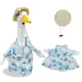 Tropical leaf print shirt and straw hat outfit set for garden porch goose statue - 23 Inches / Light Blue Leaves + Straw Hat / Two-Piece Set