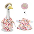 Holiday themed Easter egg pattern outfit set for porch goose statue with pink bow straw hat - 23 Inches / Easter Egg + Straw Hat / Two-Piece Set