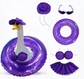 Purple polka dot beach outfit set for garden goose statue with heart sunglasses - 23 Inches / Purple Bikini / Five-Piece Set