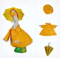 Variant set of bright yellow raincoat and umbrella hat for porch garden goose statue - 23 Inches / Orange Raincoat Set / Three-Piece Set
