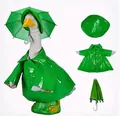 Vibrant green raincoat and matching umbrella hat outfit set for porch goose garden statue - 23 Inches / Green Raincoat Set / Three-Piece Set