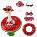 5-piece watermelon print outfit set for porch goose with hat and heart sunglasses - 23 Inches / Watermelon Bikini / Five-Piece Set