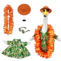 Hawaiian porch goose outfit set with floral shirt, lei, straw hat, and sunglasses - Suitable for 23 Inches / Top And Bottom / Four-Piece Set / Hawaiian Woods Style