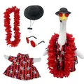 Porch goose costume set with red skull shirt, lei, hat, and sunglasses for garden decor. - Suitable for 23 Inches / Top And Bottom / Four-Piece Set / Hawaiian Skull Style