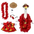 Complete tropical Hawaiian outfit set for porch goose with red shirt and accessories - Suitable for 23 Inches / Top And Bottom / Four-Piece Set / Hawaiian Flame Island Style