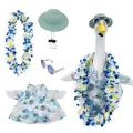 Porch goose summer outfit set featuring palm leaf shirt floral lei hat and sunglasses - Suitable for 23 Inches / Top And Bottom / Four-Piece Set / Hawaiian Ocean Style
