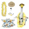 Hawaiian theme garden goose outfit set with tropical shirt straw hat and sunglasses - Suitable for 23 Inches / Top And Bottom / Four-Piece Set / Hawaiian Coconut Style