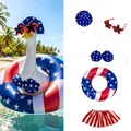 Patriotic US flag themed 5-piece outfit and accessory set for porch goose garden decoration - Suitable for 23 Inches / Top And Bottom / Five-Piece Set / Independence Day Stars and Stripes
