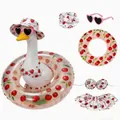 Strawberry print outfit set with cherry swim ring and heart sunglasses for porch goose - Suitable for 23 Inches / Top And Bottom / Five-Piece Set / Strawberry Red